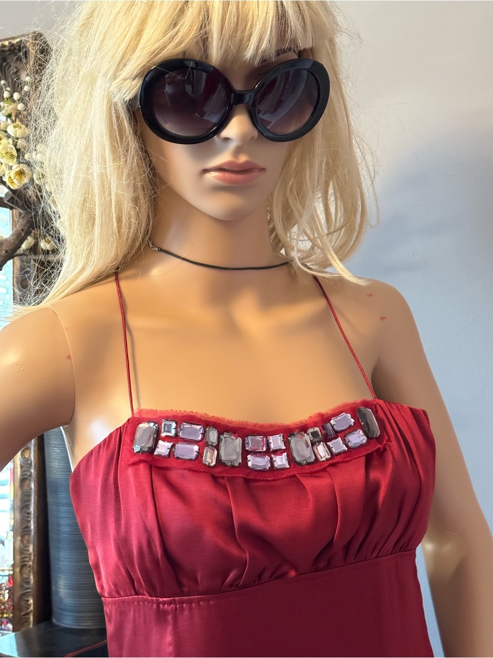 Boss Raspberry Silk Spaghetti Strap Cocktail Dress - Picture 2 of 12